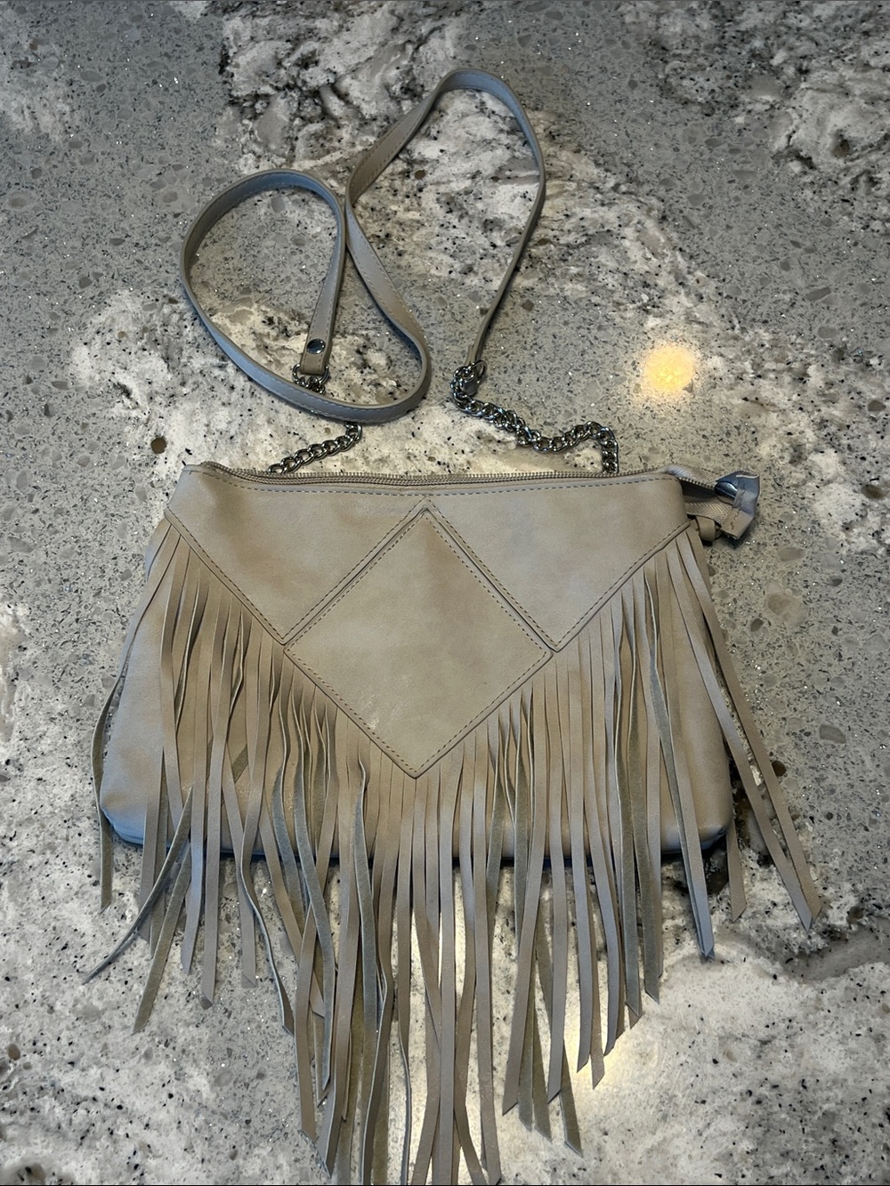 Nanette Lepore Boho Fringe Crossbody Bag Grey Like New 10 X 7